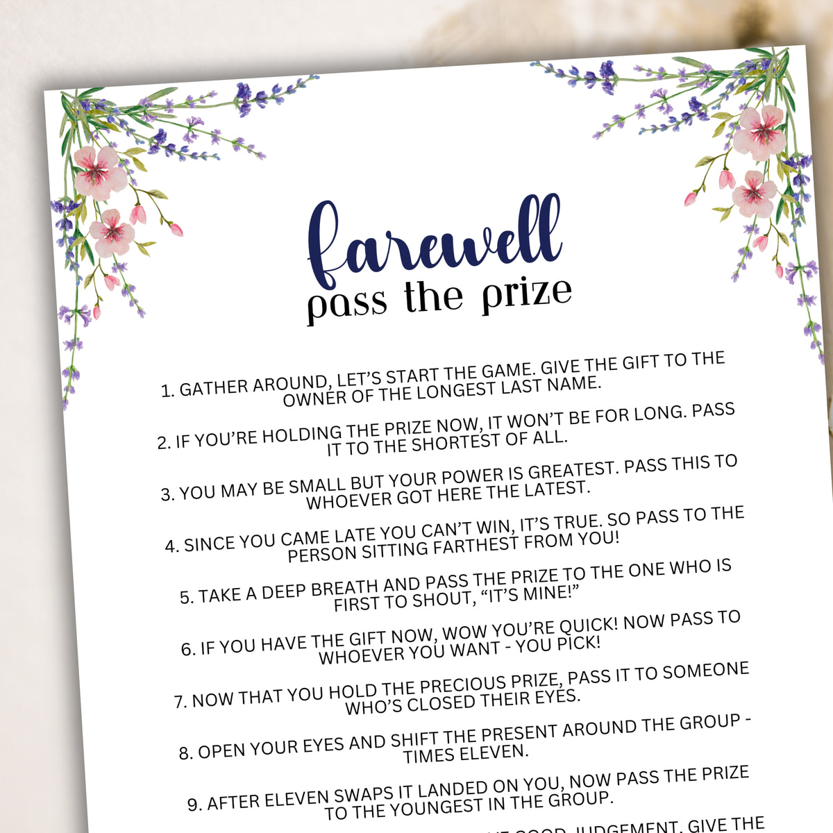 Moving Away Farewell Pass The Prize – Party Prints Press