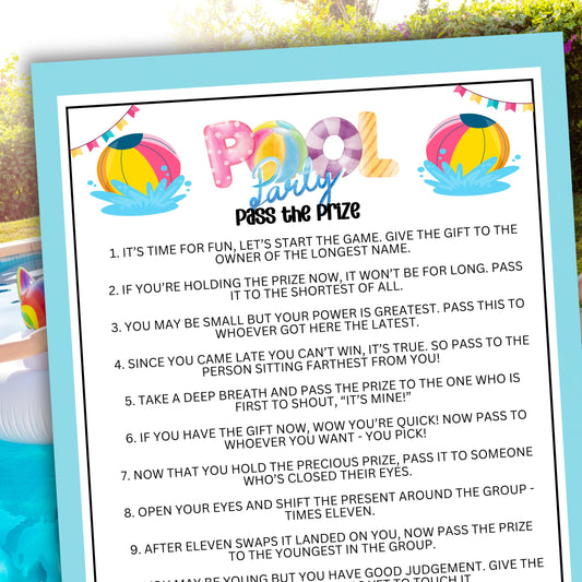Pool Party Pass The Prize Left Right Summer Themed Activity Backyard BBQ Hot Weather Outdoor Indoor Vacation Relax Small Large Groups Game