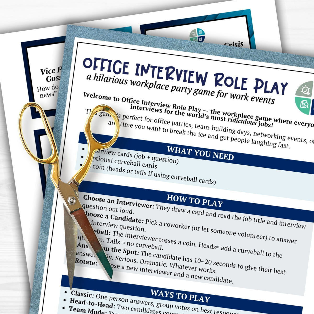 Interview Card Layout Office Interview Role Play (60 Cards) – Party Prints Press