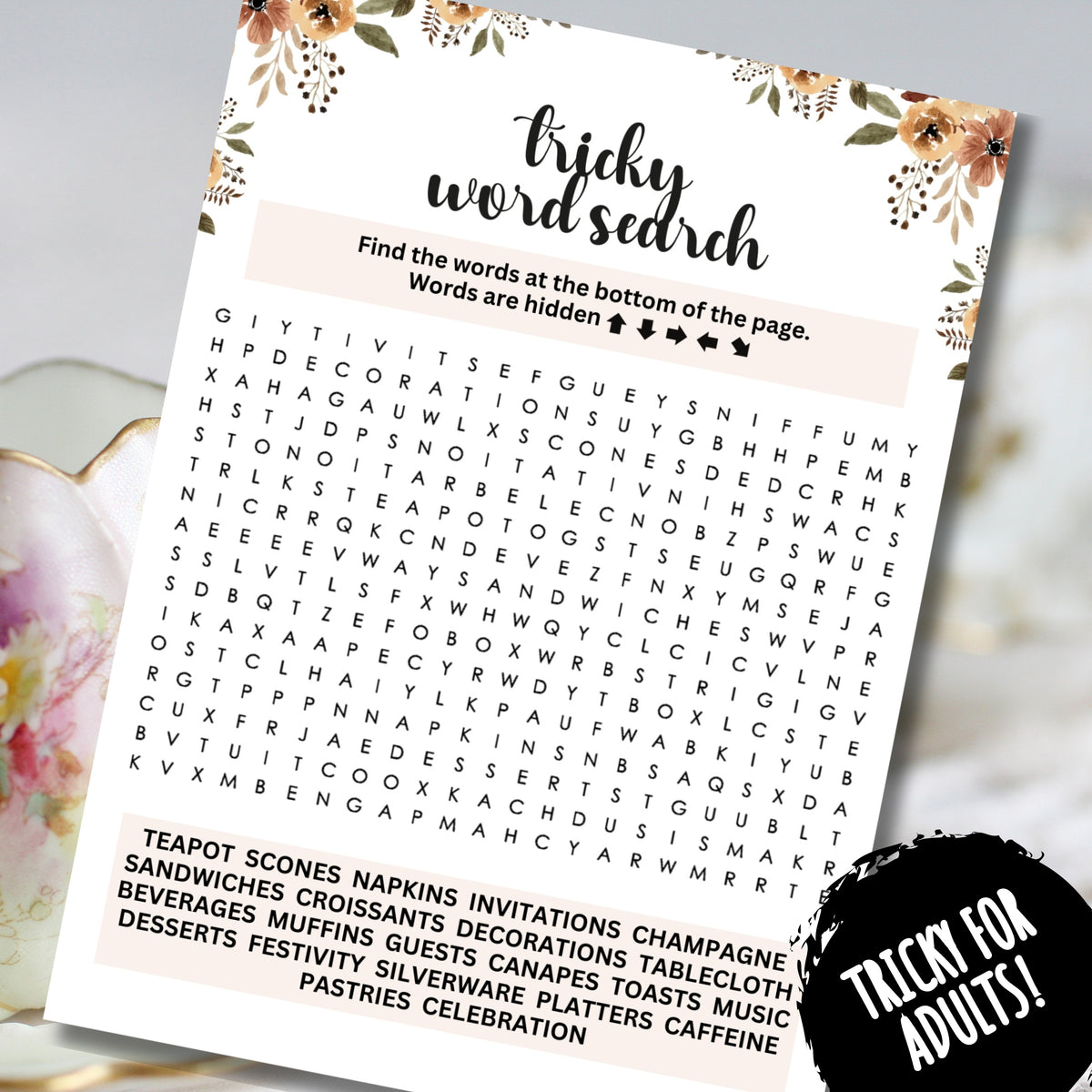 Tea Party Word Search (2 Games) – Party Prints Press