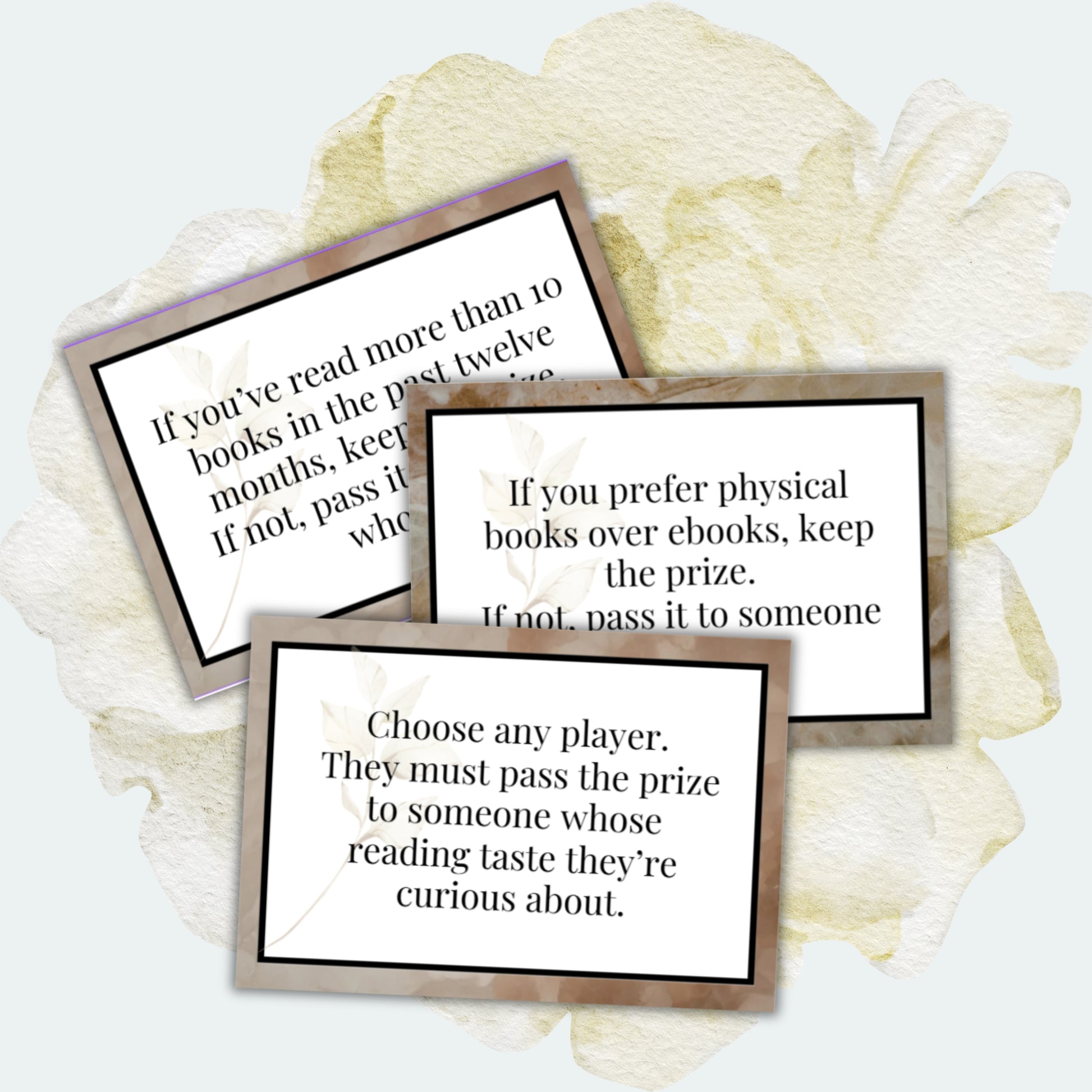Three cards with text on a floral background