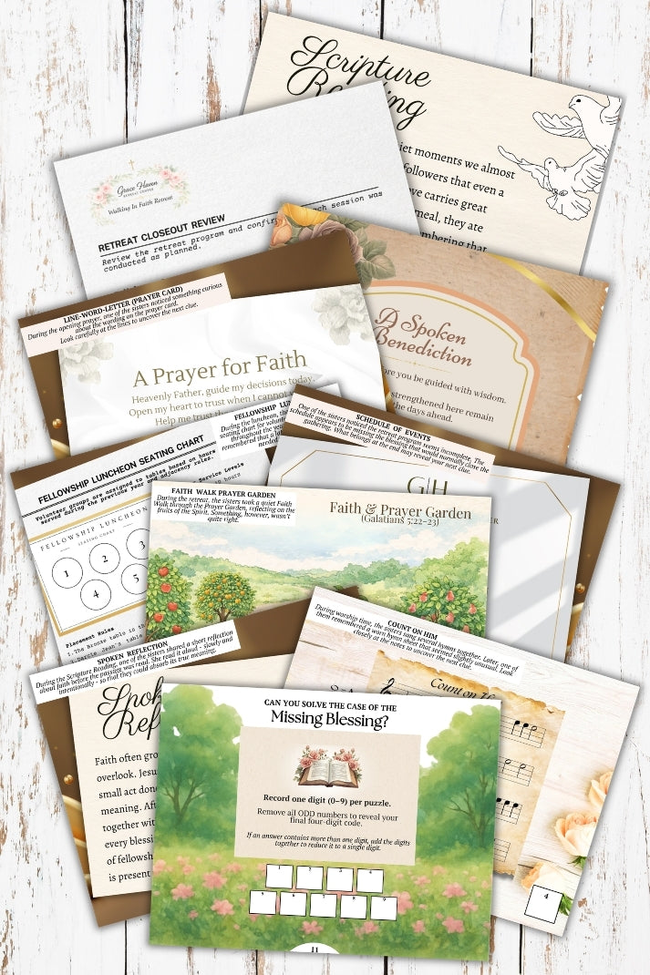 Collection of prayer cards on a wooden surface