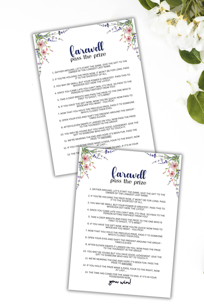 Moving Away Farewell Pass The Prize – Party Prints Press