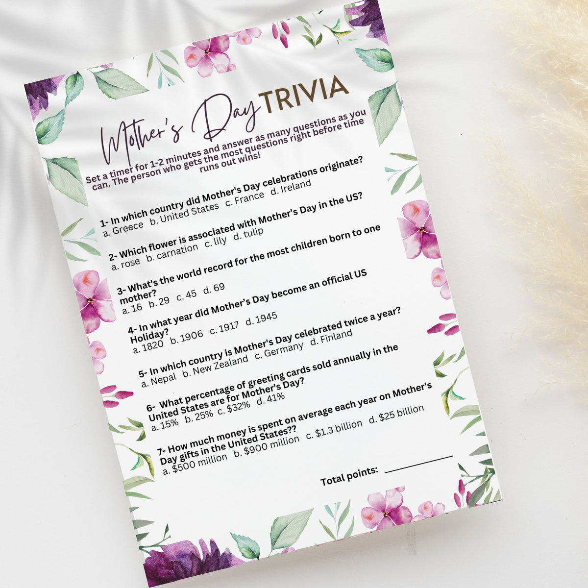Mother's Day Trivia – Party Prints Press