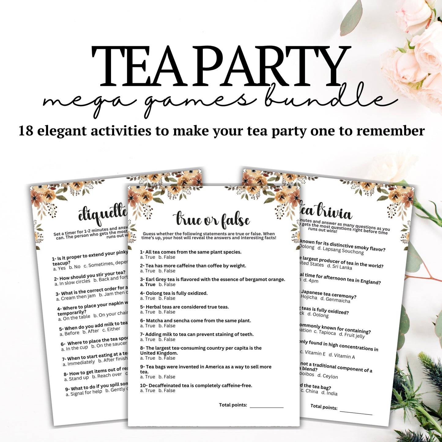Tea Party MEGA Games Bundle - Are you hosting a tea party and looking for cute activities to ensure everyone has an incredible time?&nbsp;  Make your party fun and engaging with this elegant, minimalist, and super-feminine printable 18-game bundle of tea party icebreaker games from Party Prints Press!