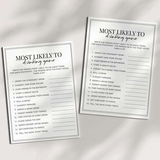 Drinking Game Printable - Most Likely To