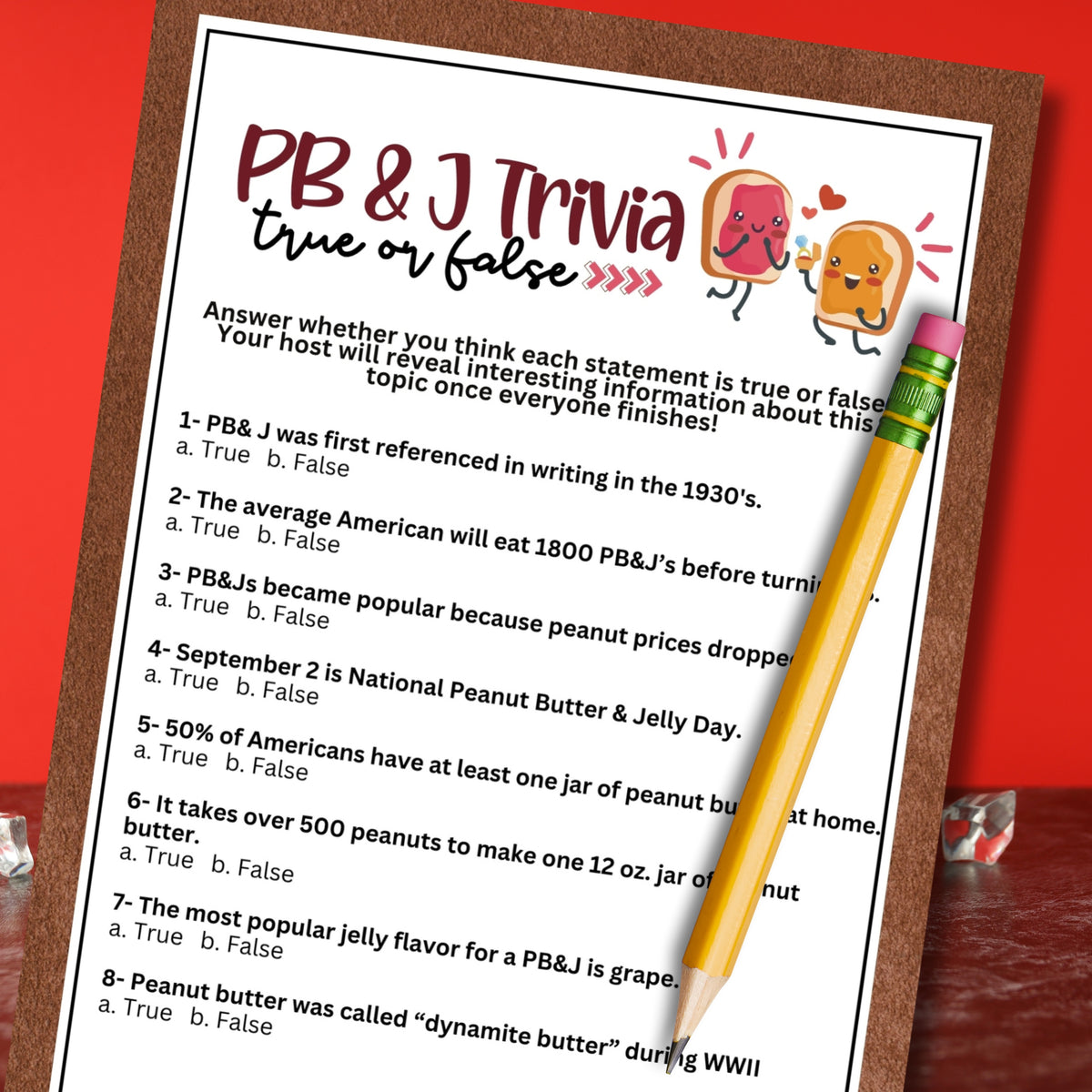 PB&J Trivia True Or False – Party Prints Press
