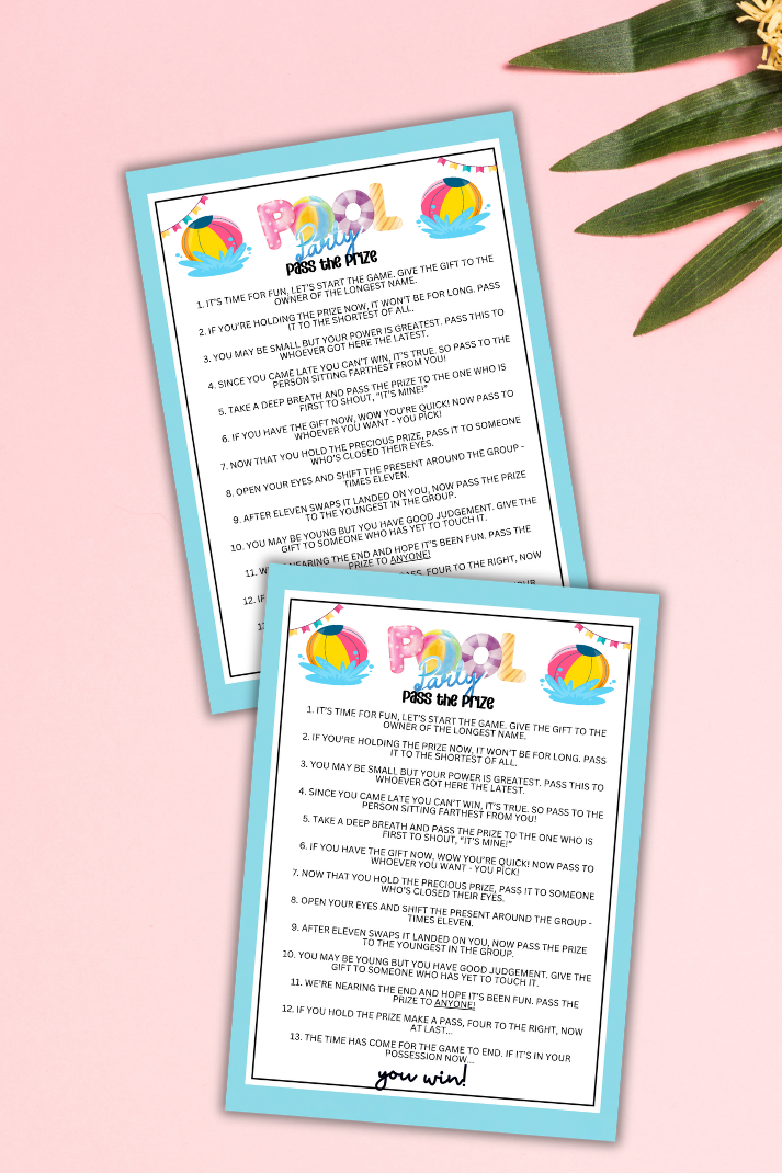 Pool Party Pass The Prize – Party Prints Press