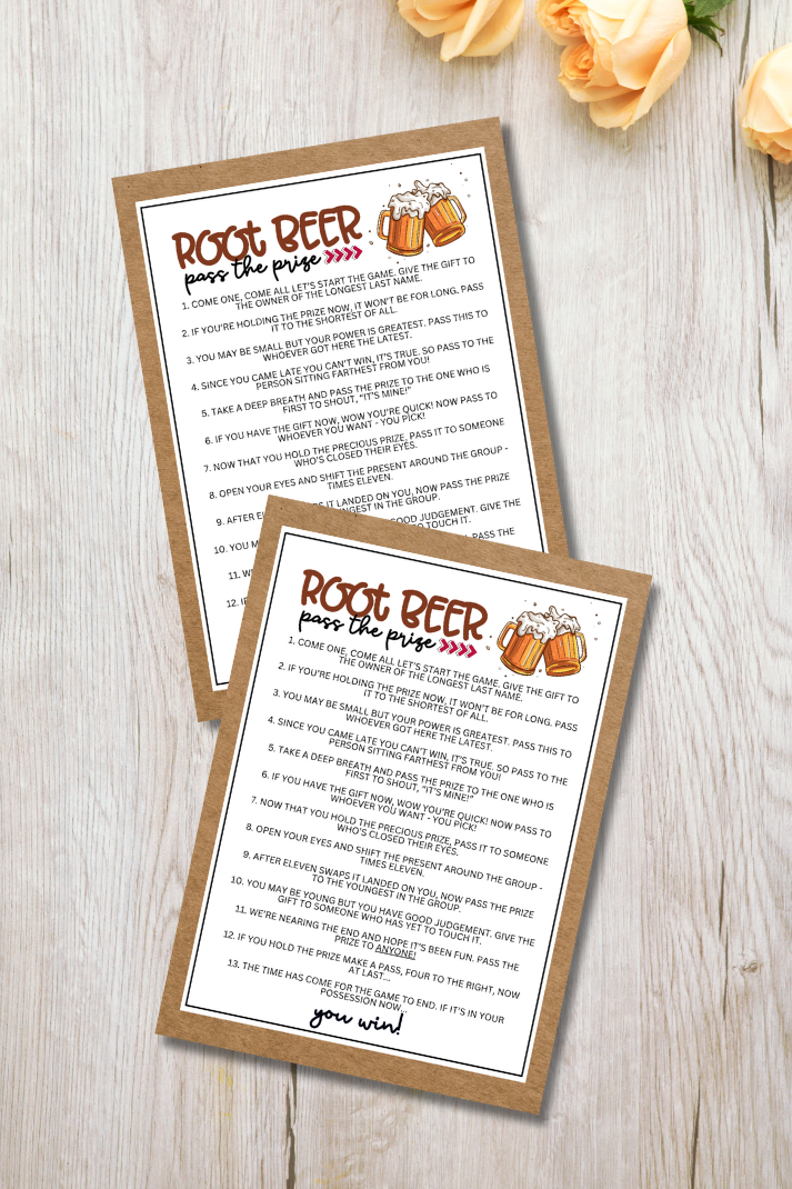 Planning a root beer float bar, summer birthday, ice cream party, or backyard BBQ? This Root Beer Float Pass the Prize game is the perfect way to bring energy, laughter, and fun to the event!

Whether you're entertaining kids, tweens, teens, or adults, this game is super easy and guaranteed to get everyone involved. You can play it indoors or outside—just grab a small prize, print the game, and let the float-inspired fun begin!