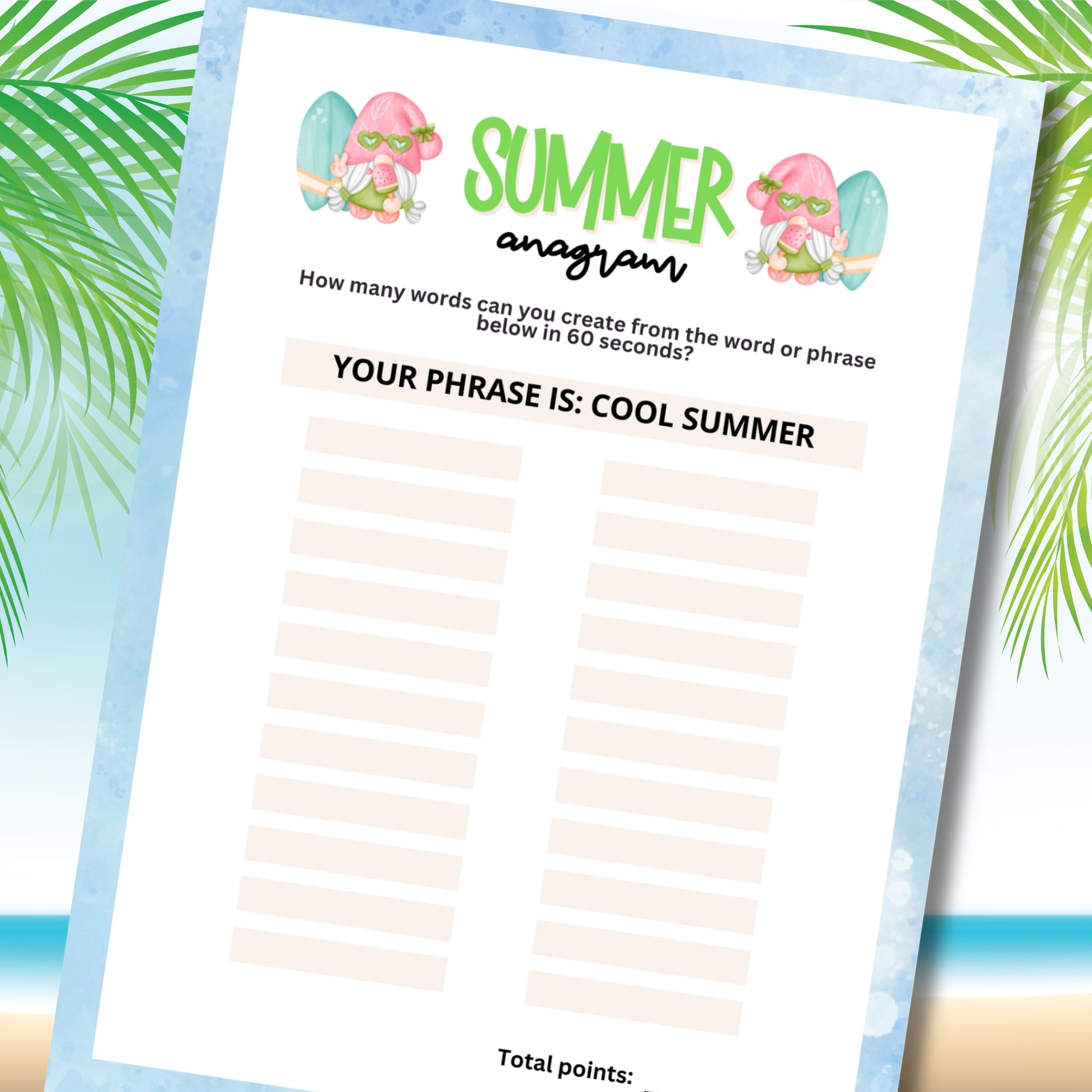 Summer Anagram Word Race – Party Prints Press