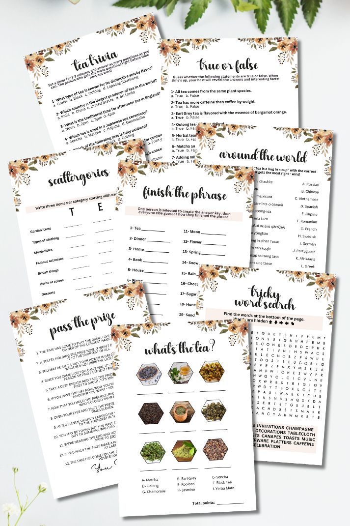 Tea Party MEGA Games Bundle - Are you hosting a tea party and looking for cute activities to ensure everyone has an incredible time?&nbsp;  Make your party fun and engaging with this elegant, minimalist, and super-feminine printable 18-game bundle of tea party icebreaker games from Party Prints Press!