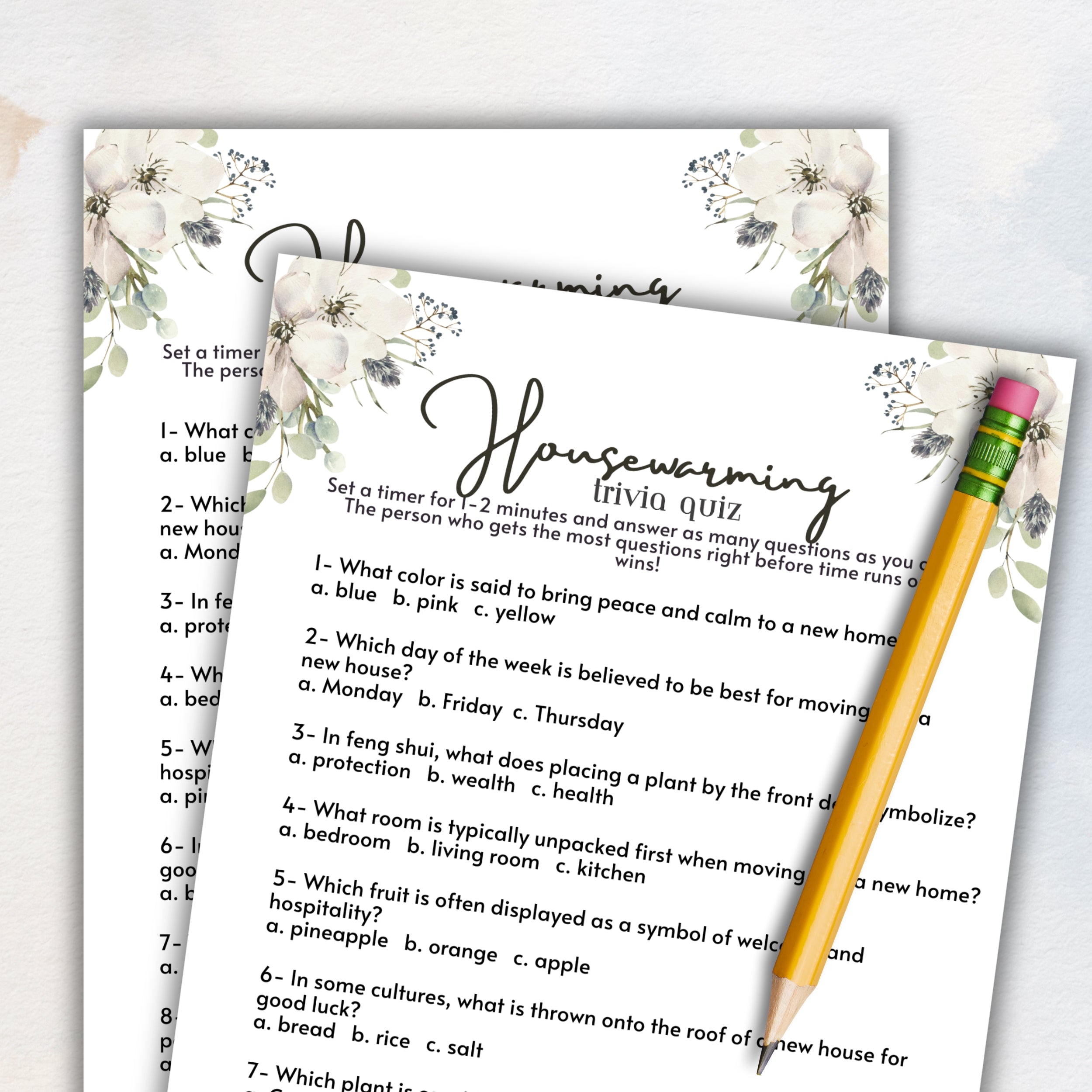 Housewarming Trivia Quiz Game – Party Prints Press