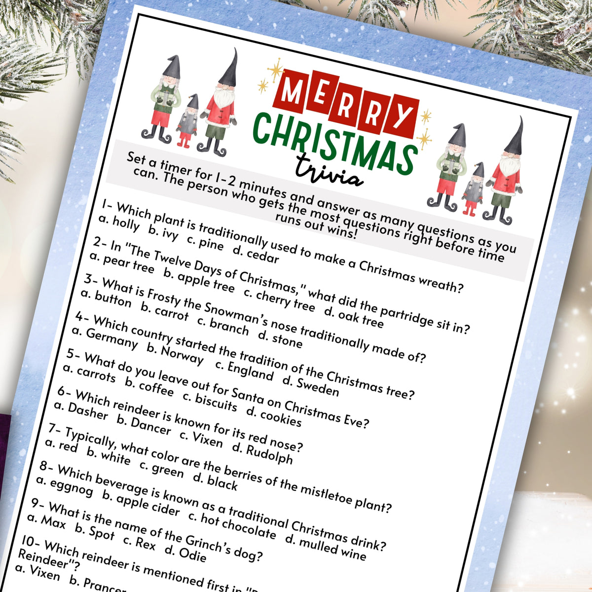 Christmas Trivia Quiz Game – Party Prints Press